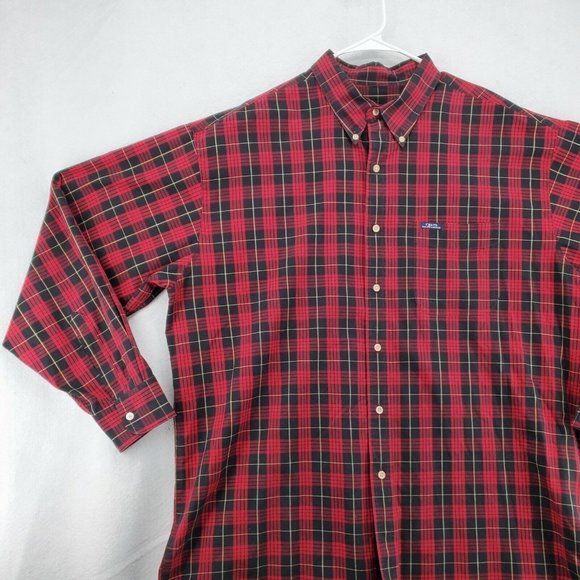 CHAPS Shirt Men's Long Sleeve Casual Button Down Plaid Oxford Red 2XL - Picture 5 of 12